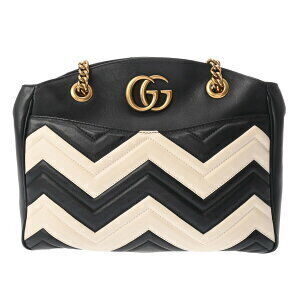 Gucci GG Marmont Black White Leather Shoulder Bag